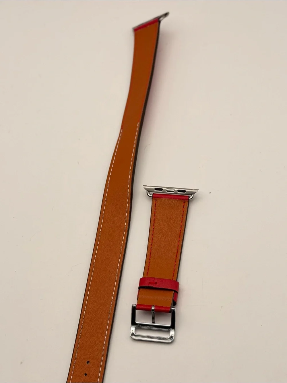 Apple Watch Long Leather Band, Red With Pattern,42/44/46mm